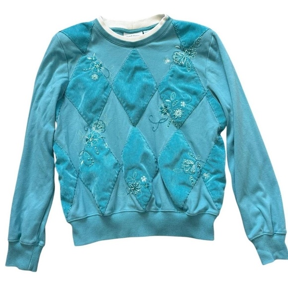 Alfred Dunner Tops - Alfred Dunner Teal and White Sweatshirt